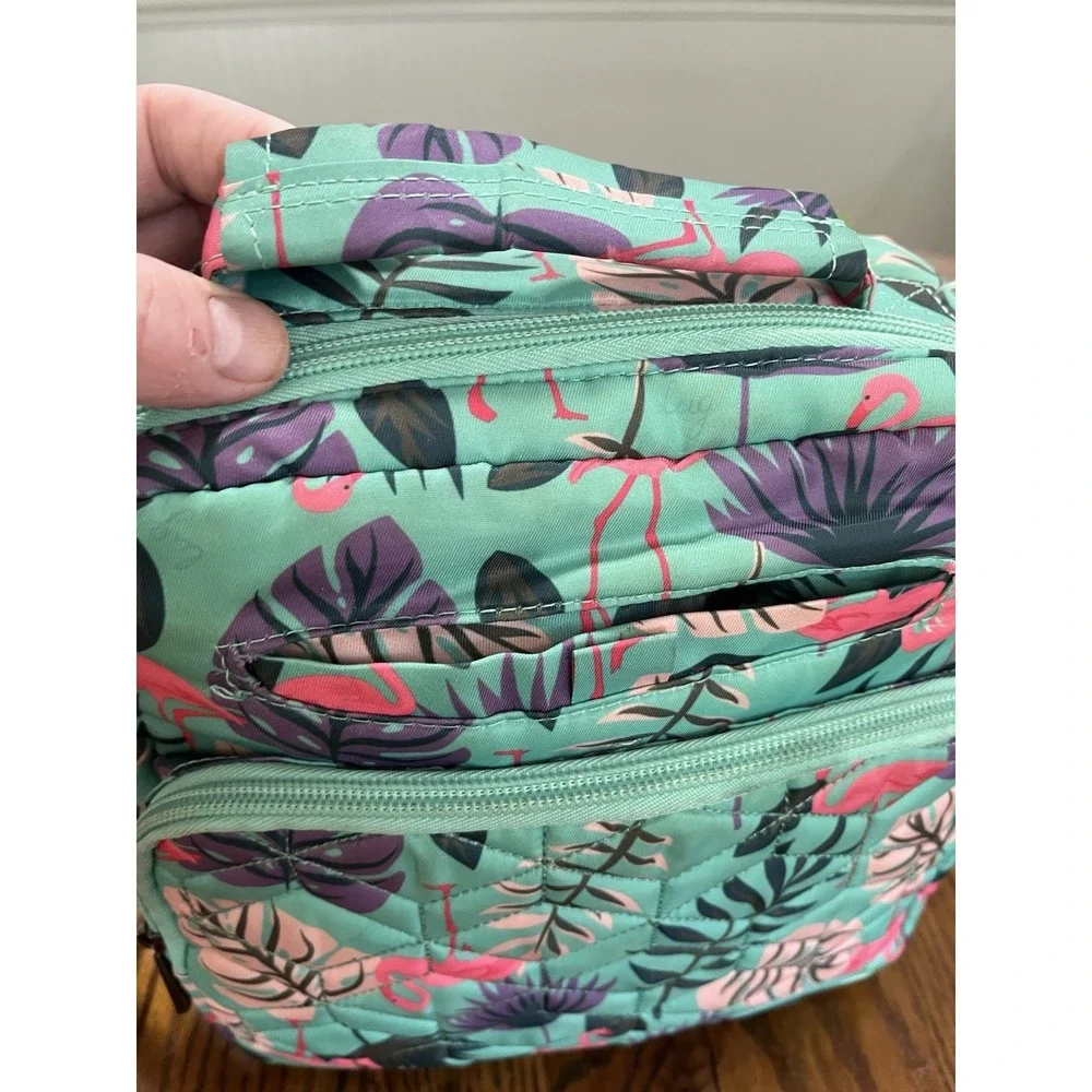 LUG PURSE BAG crossbody Straps AND Wallet SET Green Pink Flamingo Palm Tropical